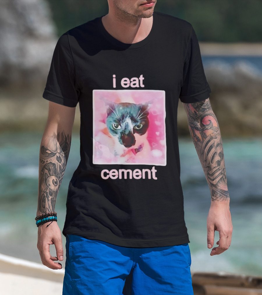 I Eat Cement Cat Funny Pink Meme T-Shirt