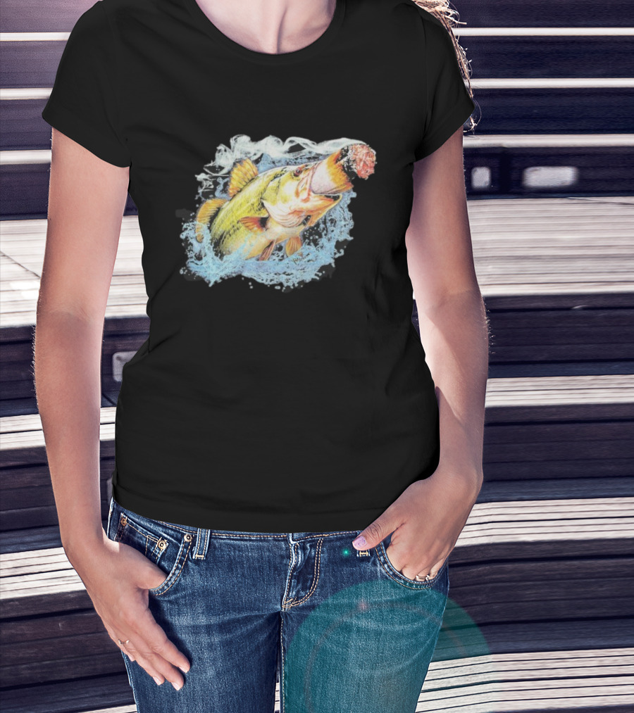 Fish Smokin A Bigass Doink Surreal Aquatic Design T-Shirt
