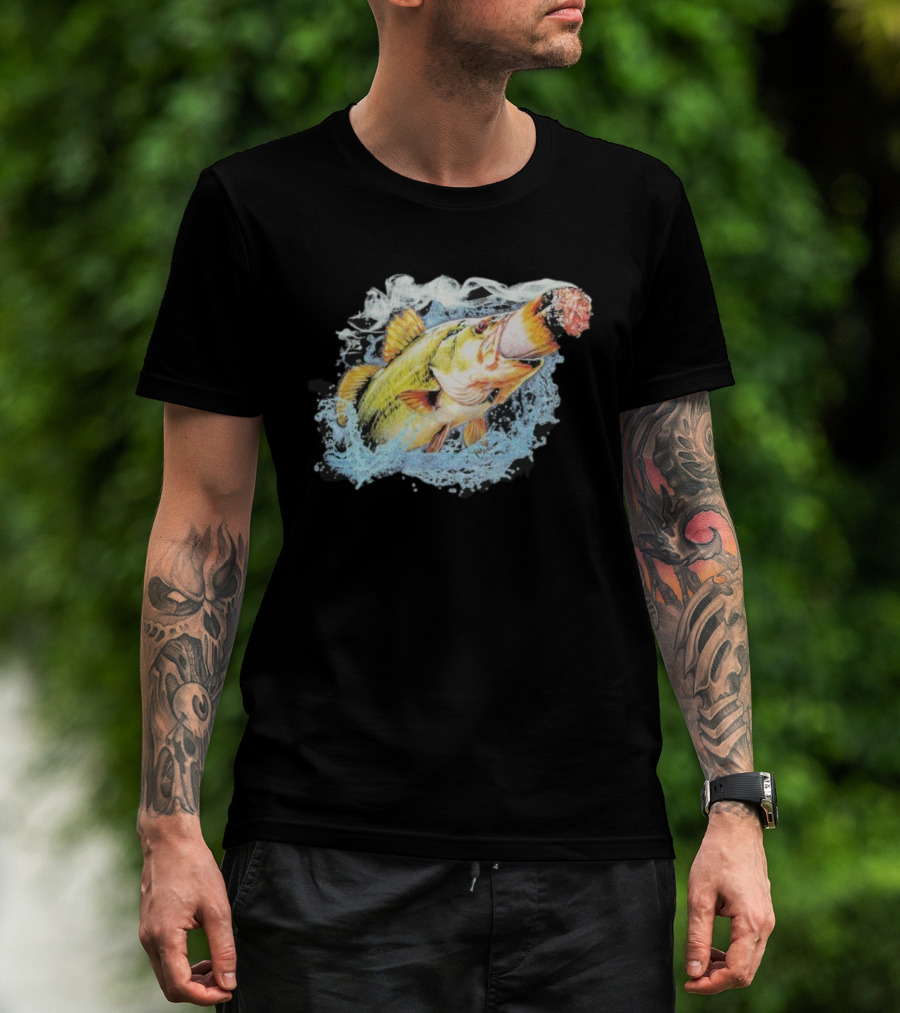 Fish Smokin A Bigass Doink Surreal Aquatic Design T-Shirt