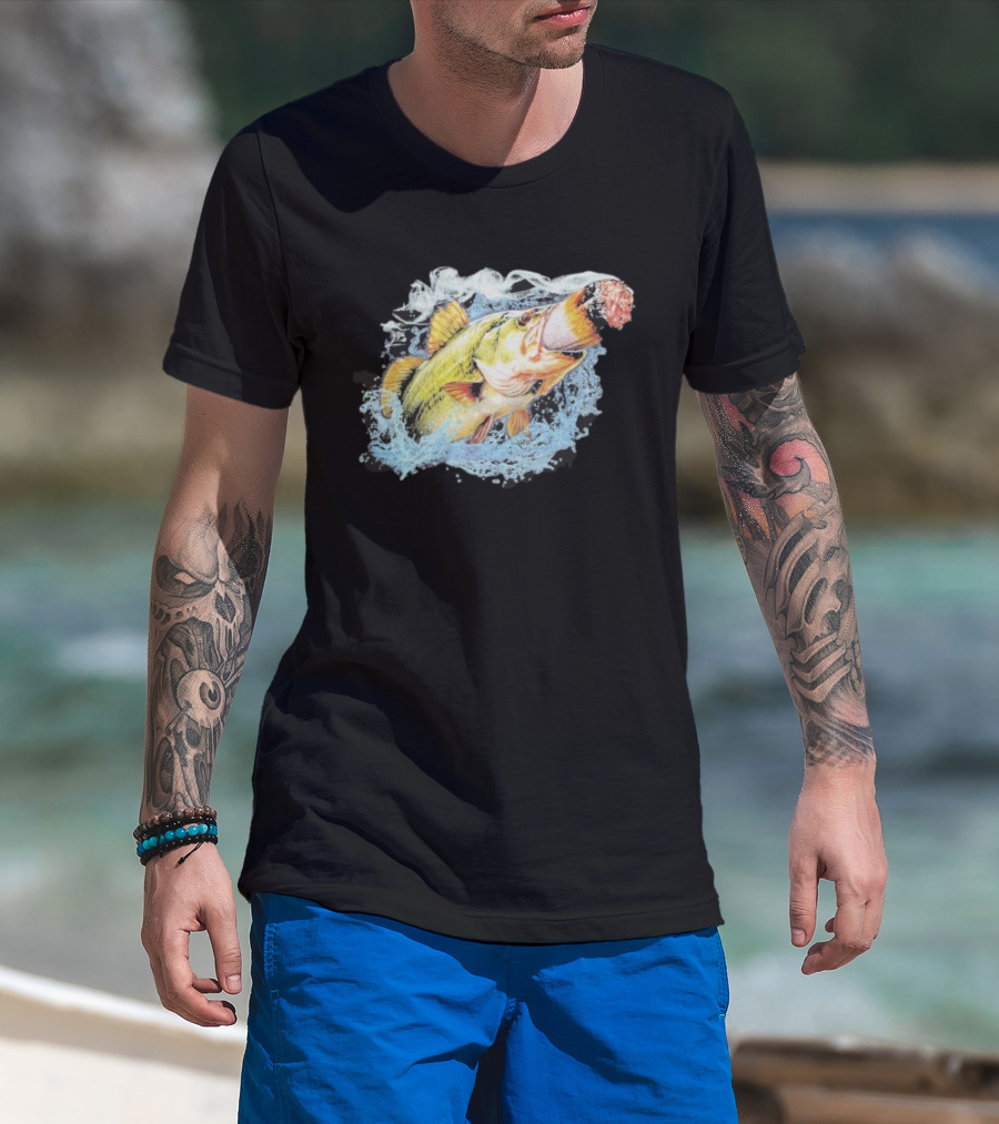 Fish Smokin A Bigass Doink Surreal Aquatic Design T-Shirt