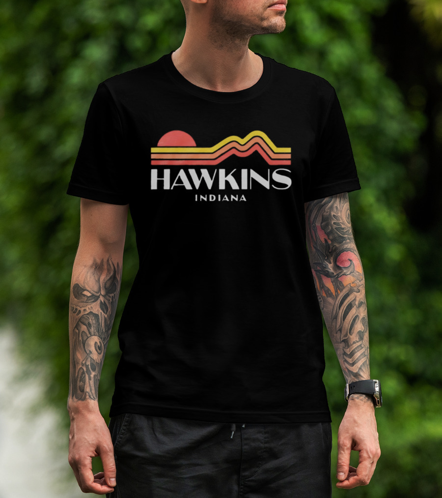 Hawkins Indiana Retro Sunset Christmas TV Show T-Shirt