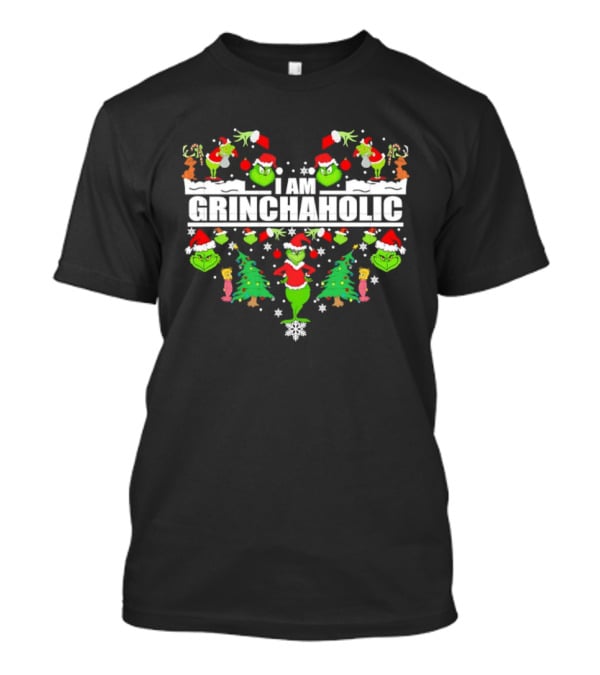 I Am Grinchaholic Christmas Grinch Ornament Festive Santa Hat Trees T-Shirt