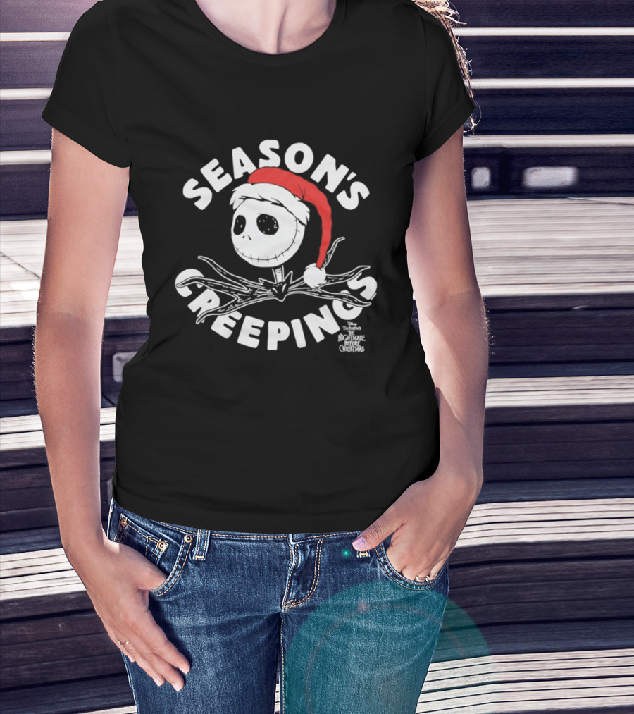 Season's Creepings Jack Skellington Santa Hat Christmas T-Shirt