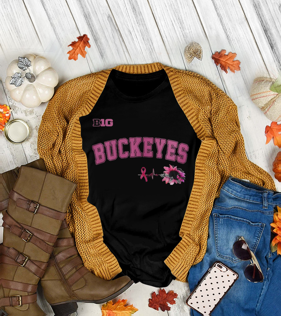 B1G Pink Buckeyes Breast Cancer Awareness Ribbon Flower T-Shirt