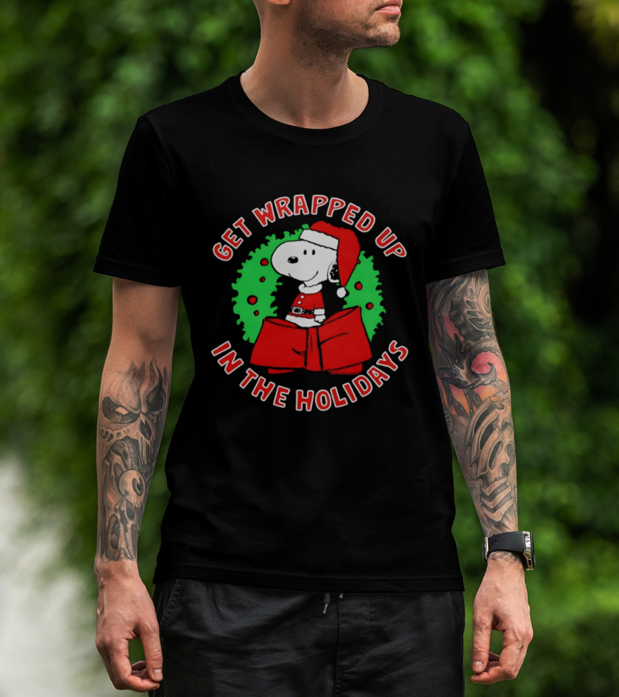 Peanuts Snoopy Get Wrapped Up In The Holidays Santa Christmas T-Shirt