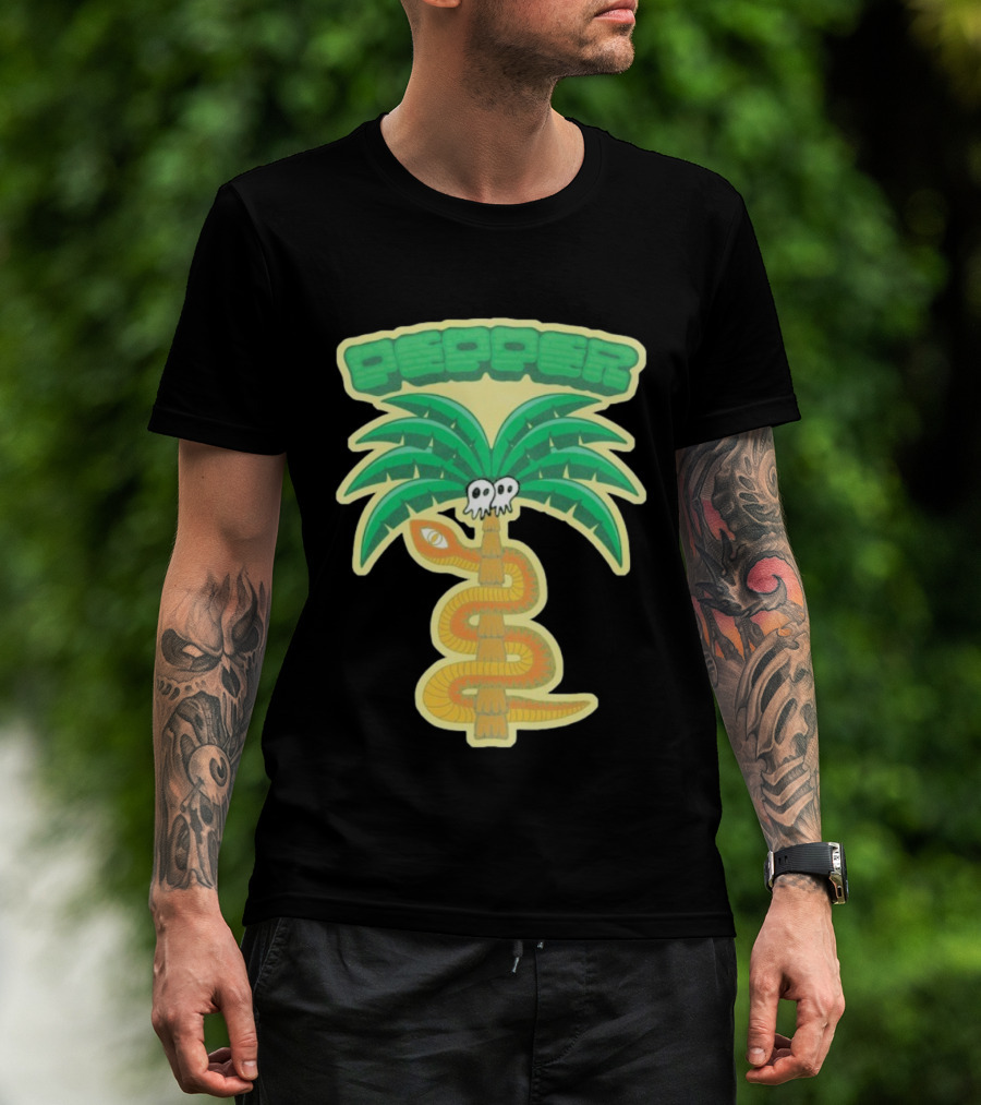 Pepper Skull Eyed Snake Wrapped Palm Tree T-Shirt