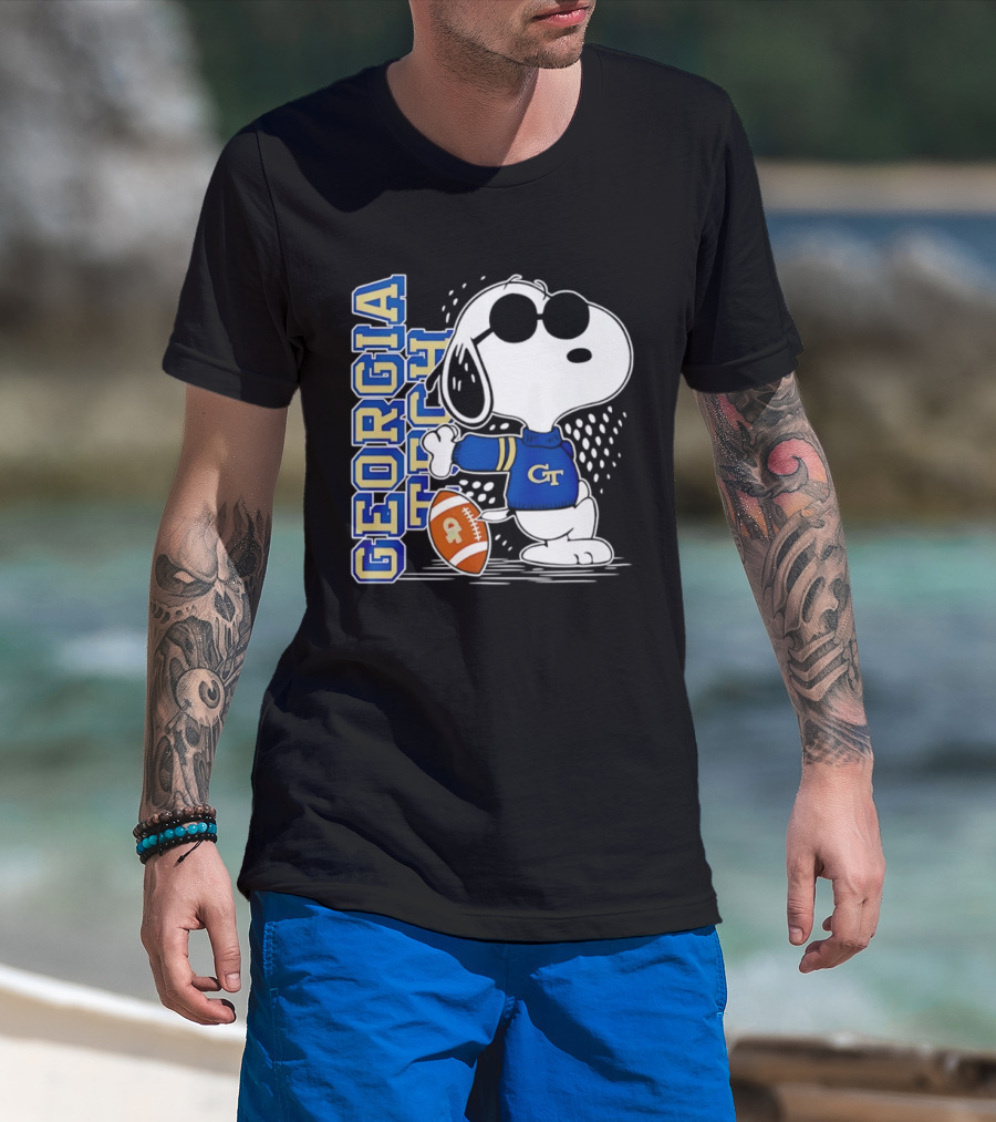 Snoopy Joe Cool With Georgia Tech GT Yellow Jackets Football T-Shirt