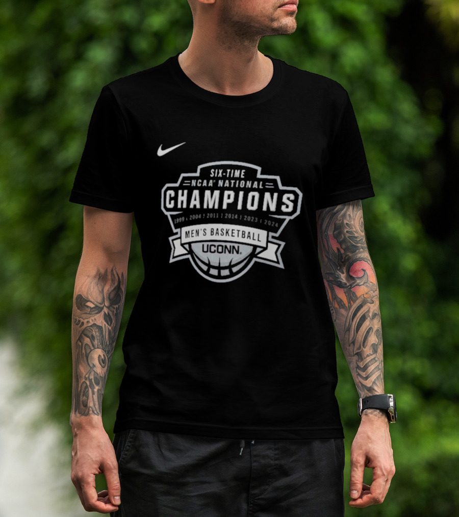 UConn Huskies Six-Time NCAA National Champions 1999 2004 2011 2014 2023 Nike Basketball T-Shirt