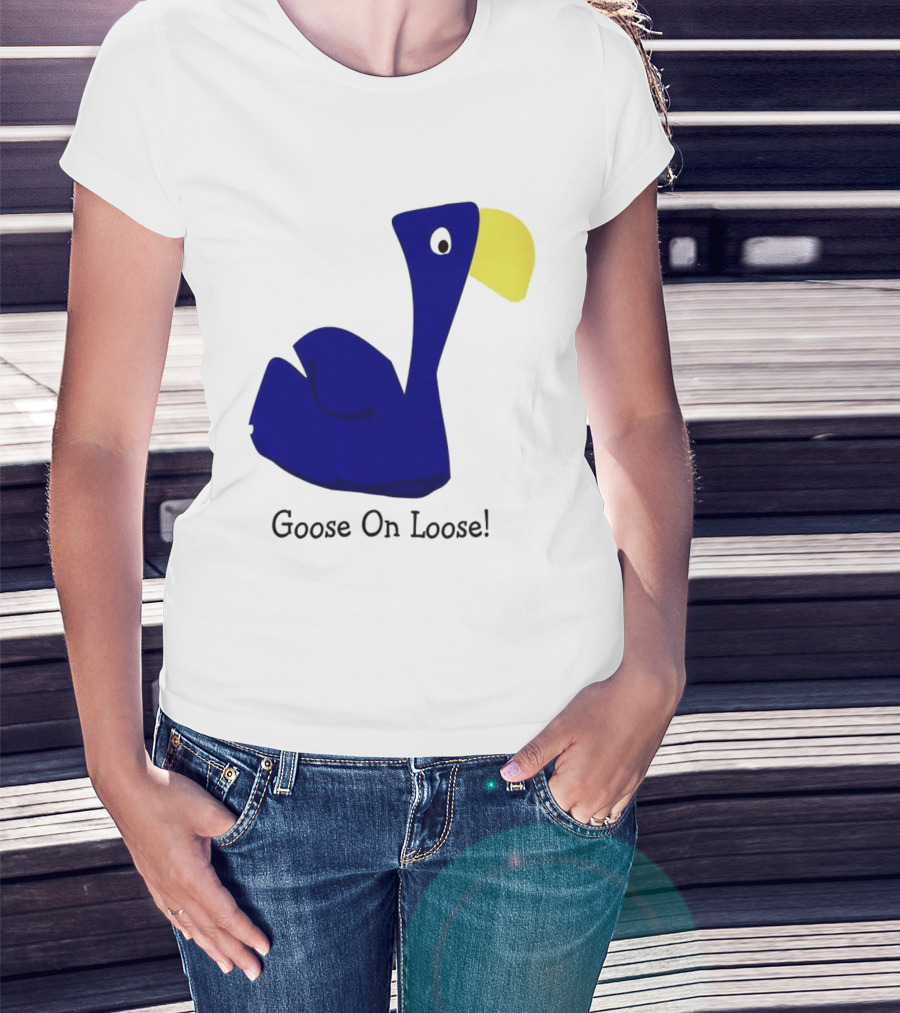Goose On Loose Funny Blue Yellow Bird T-Shirt
