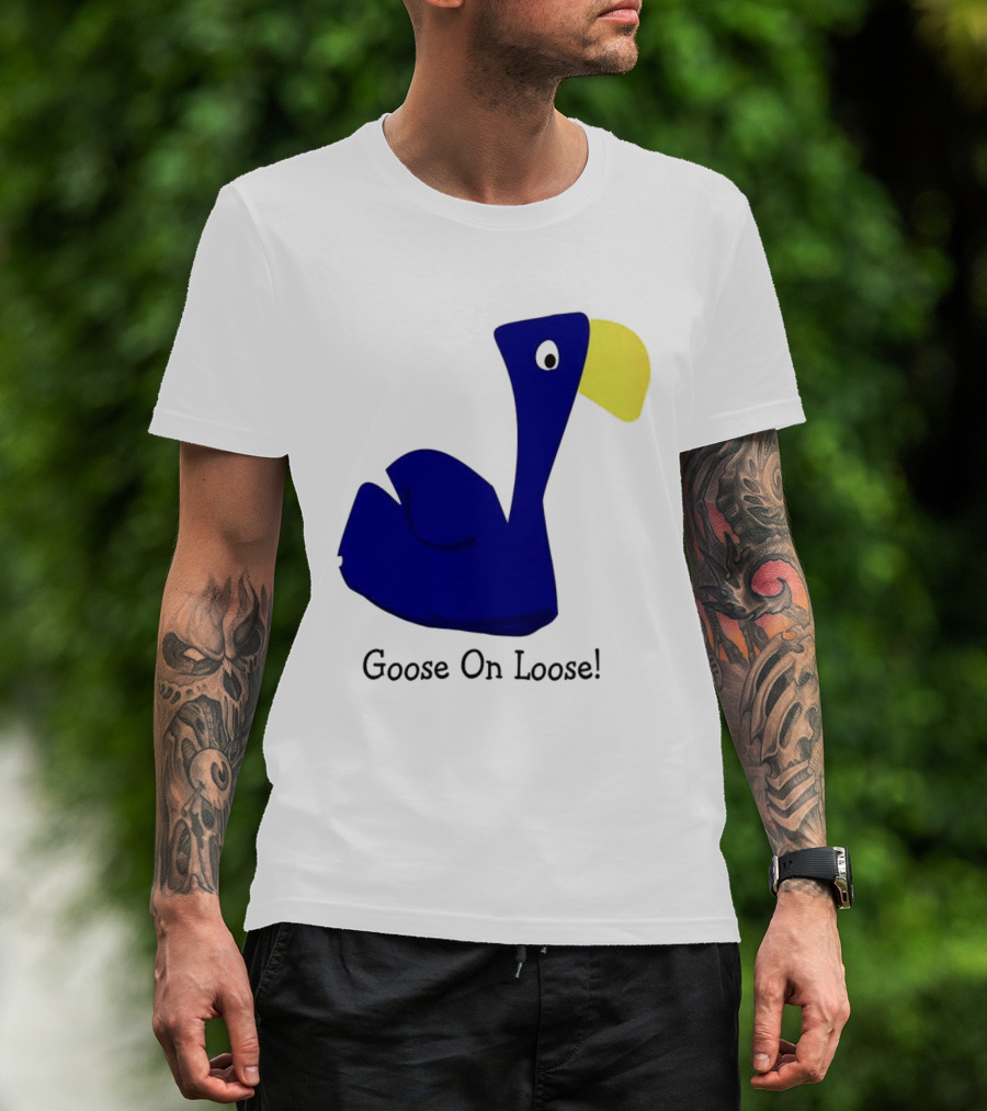 Goose On Loose Funny Blue Yellow Bird T-Shirt