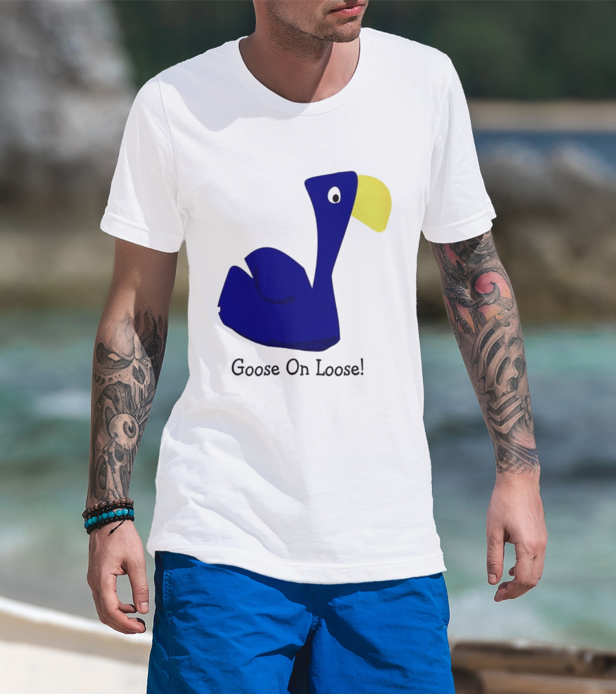 Goose On Loose Funny Blue Yellow Bird T-Shirt