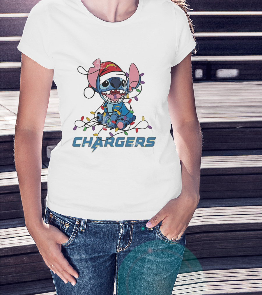 Stitch Christmas Lights Chargers Los Angeles Ornament T-Shirt