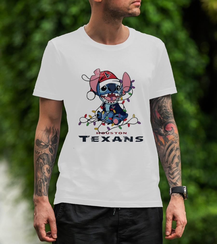Houston Texans Stitch Christmas Lights Ornament Anime Fan Art T-Shirt