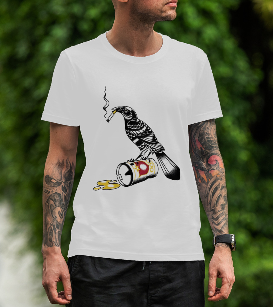 Trashy Grackle Smoking Bird With Spill Can T-Shirt