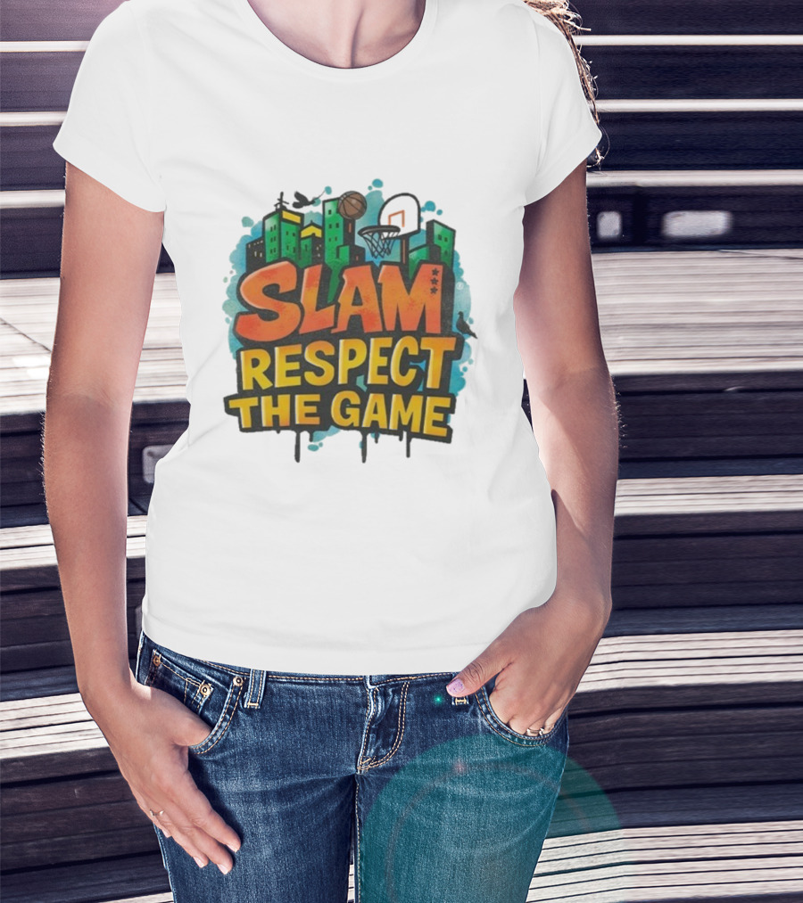 Slam Respect The Game Basketball Skyline Urban Style T-Shirt
