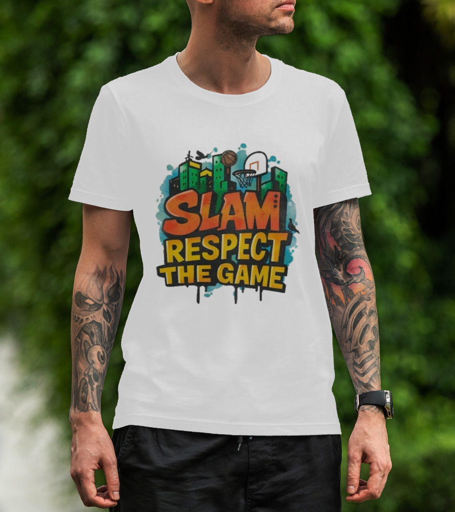 Slam Respect The Game Basketball Skyline Urban Style T-Shirt