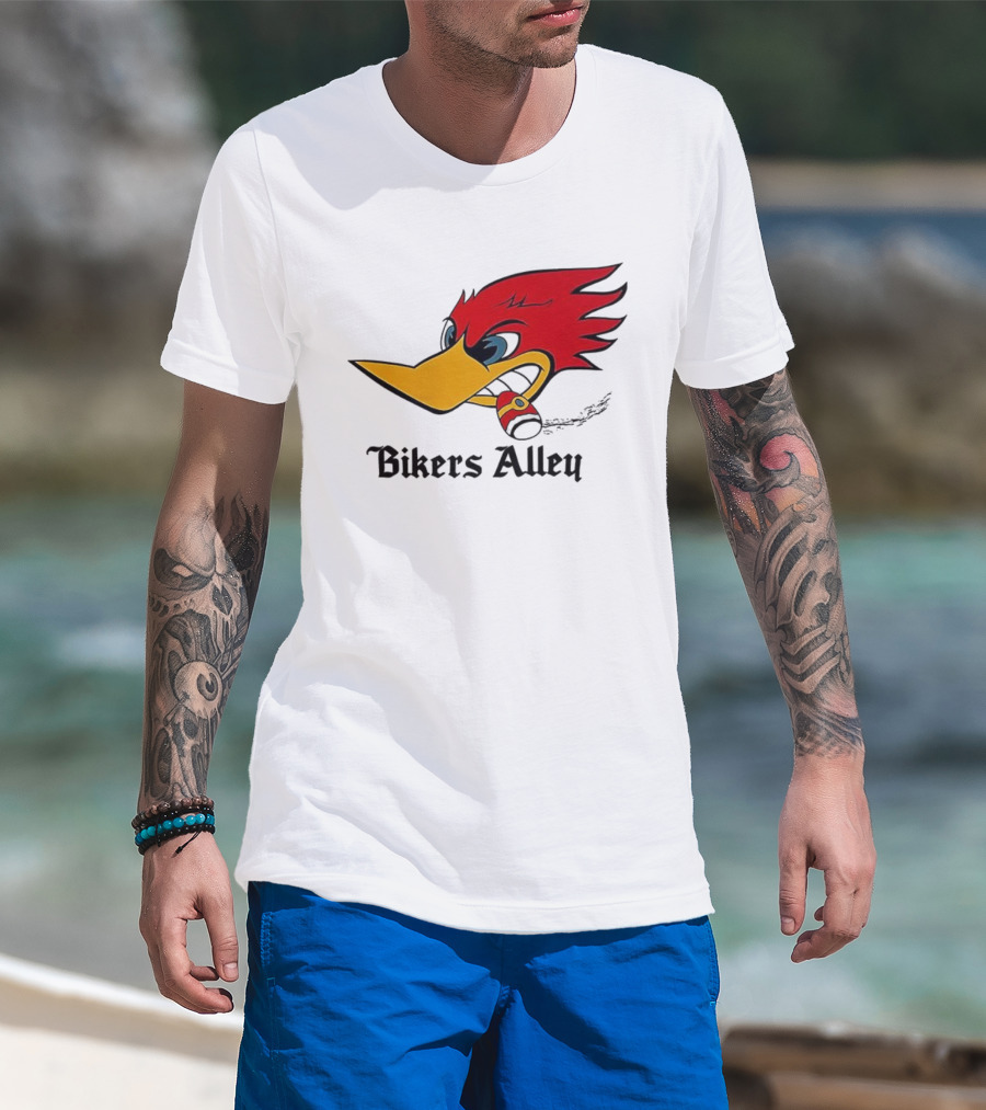 Woody Bikers Alley Cartoon Character Head With Bandana T-Shirt