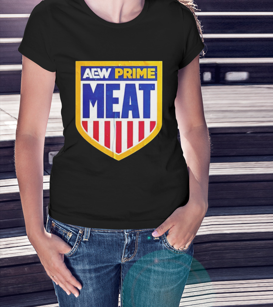 AEW Prime Meat Shield Bold Lettering And Stripes T-Shirt