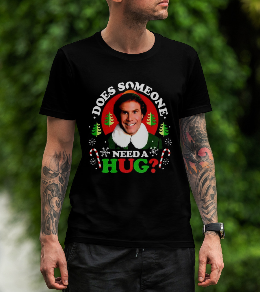 Buddy The Elf Does Someone Need A Hug Christmas Retro Candy Cane Snowflakes T-Shirt
