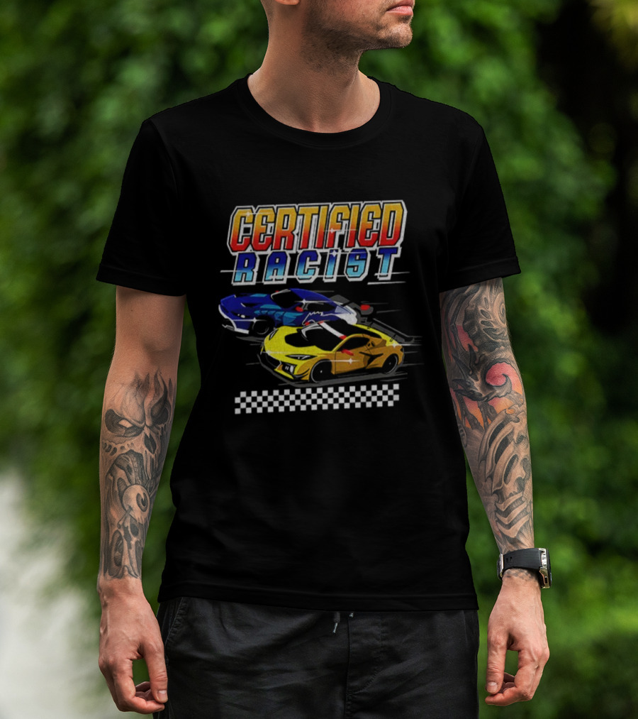 Certified Racer Retro Cars Racing Checkered Flag T-Shirt