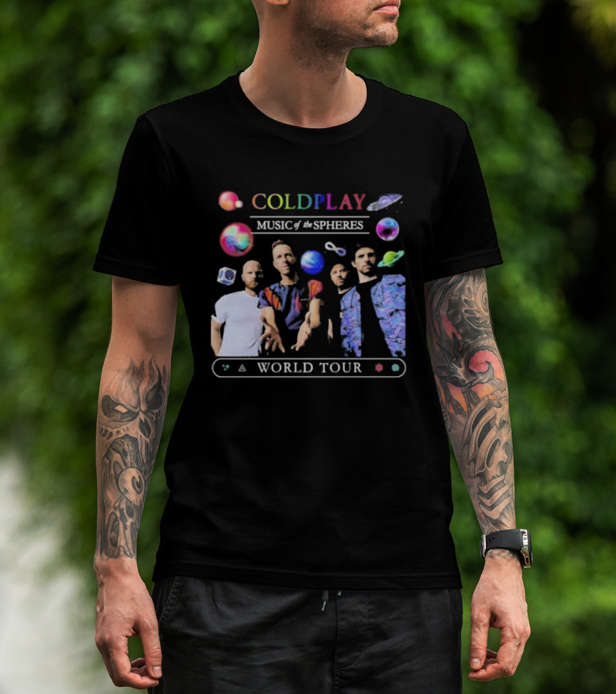 Coldplay Music Of The Spheres World Tour 2025 Band Planets Symbols T-Shirt