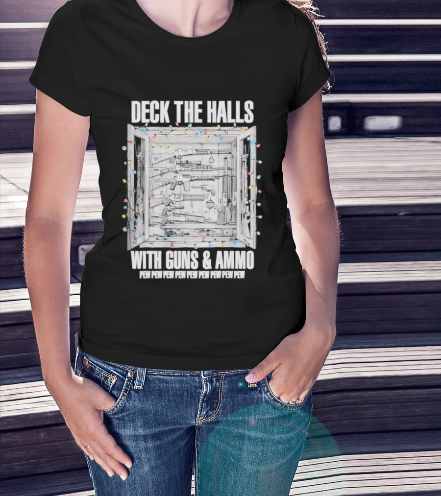Deck The Halls With Guns And Ammo Holiday Lights T-Shirt