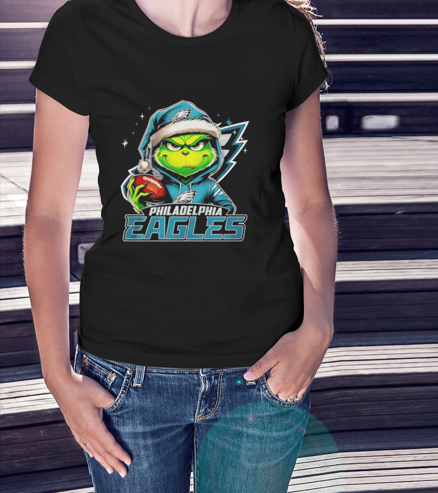 Grinch Santa Philadelphia Eagles Christmas Football T-Shirt