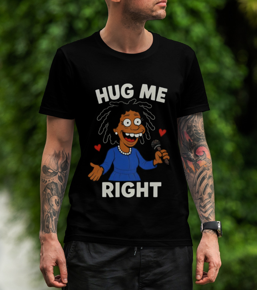 Hug Me Right Funny Cartoon Character Holding Microphone And Hearts T-Shirt