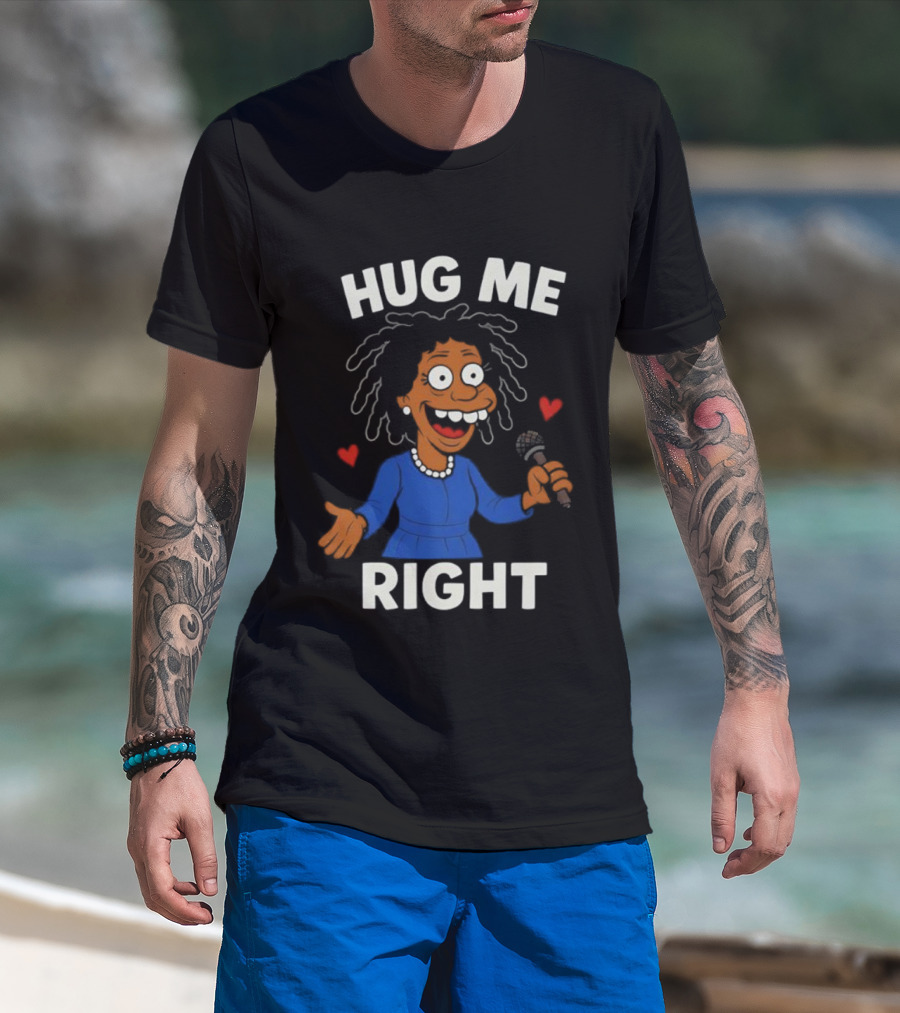 Hug Me Right Funny Cartoon Character Holding Microphone And Hearts T-Shirt