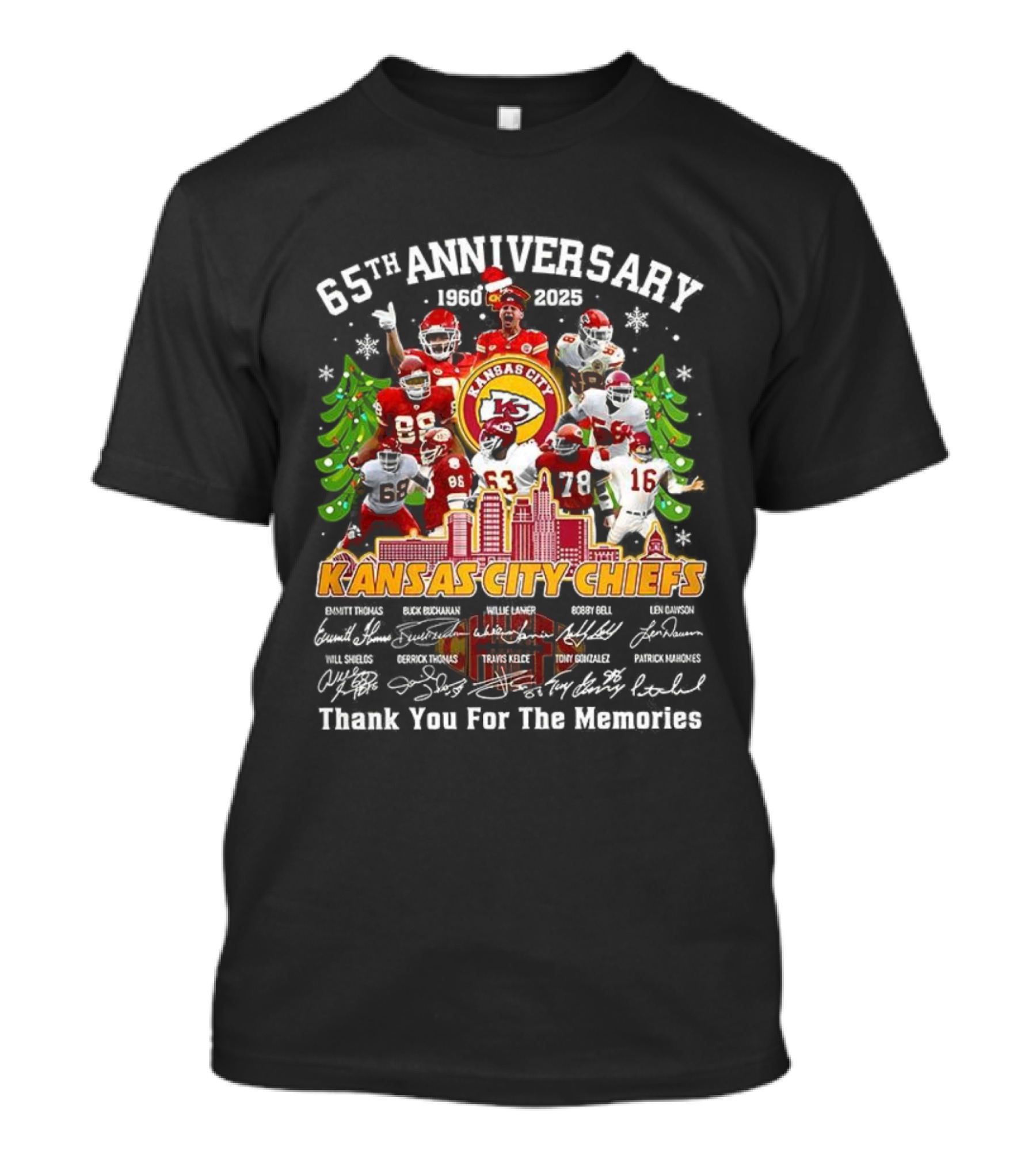 Kansas City Chiefs 65th Anniversary Thank You For The Memories Christmas Signature T-Shirt