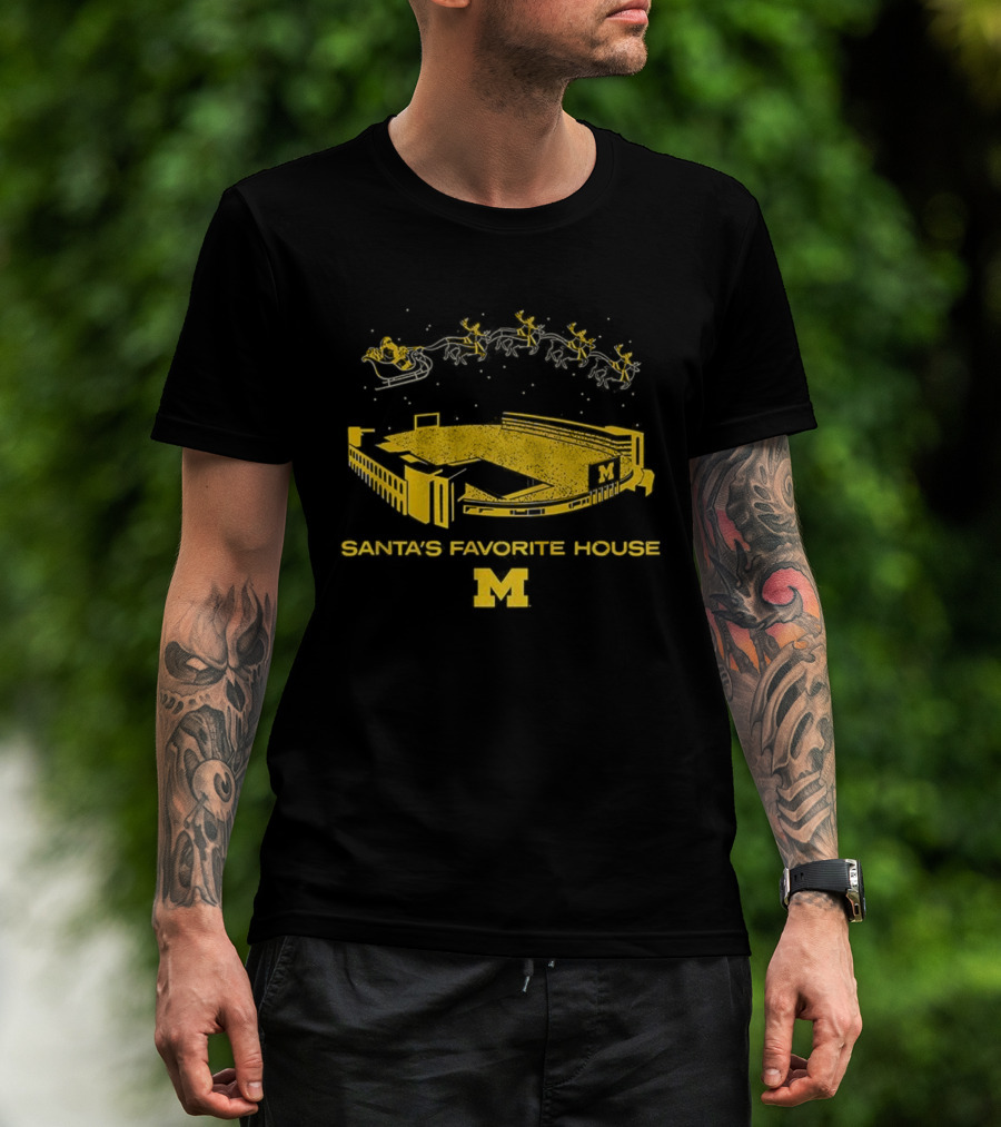 Michigan Wolverines The Big House Santa’s Favorite House Christmas T-Shirt