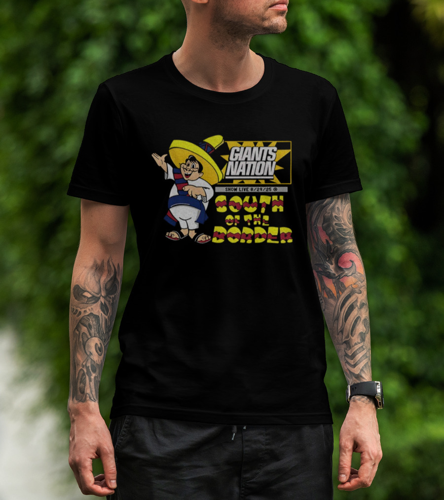 New York Giants Nation South Of The Border Show Live 2025 Cartoon Mascot T-Shirt
