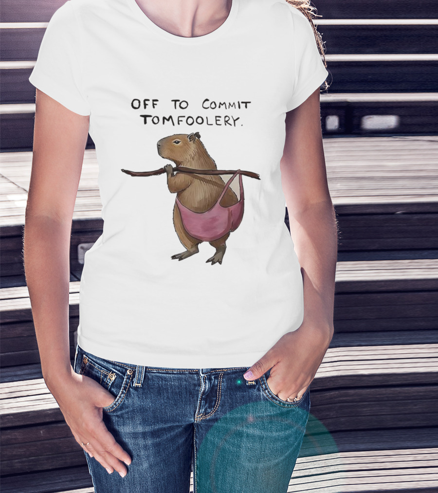 Off To Commit Tomfoolery Capybara In Pink Underwear Playful Mischief T-Shirt