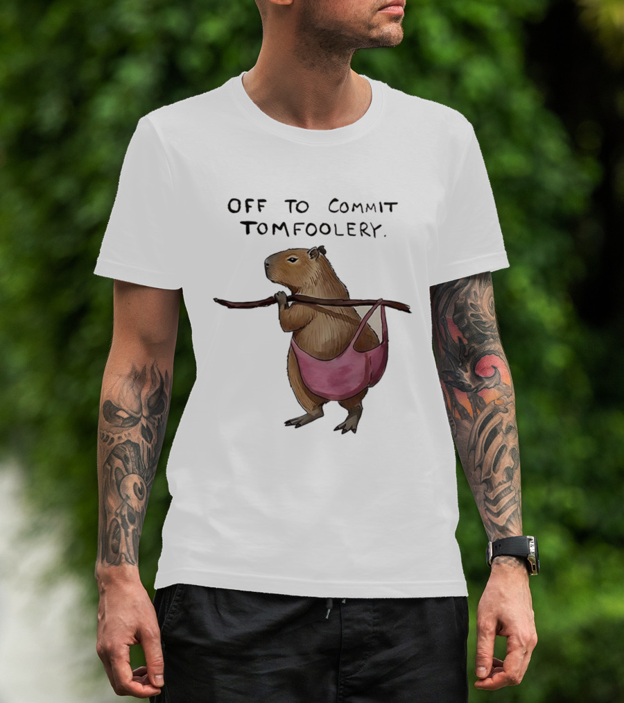 Off To Commit Tomfoolery Capybara In Pink Underwear Playful Mischief T-Shirt