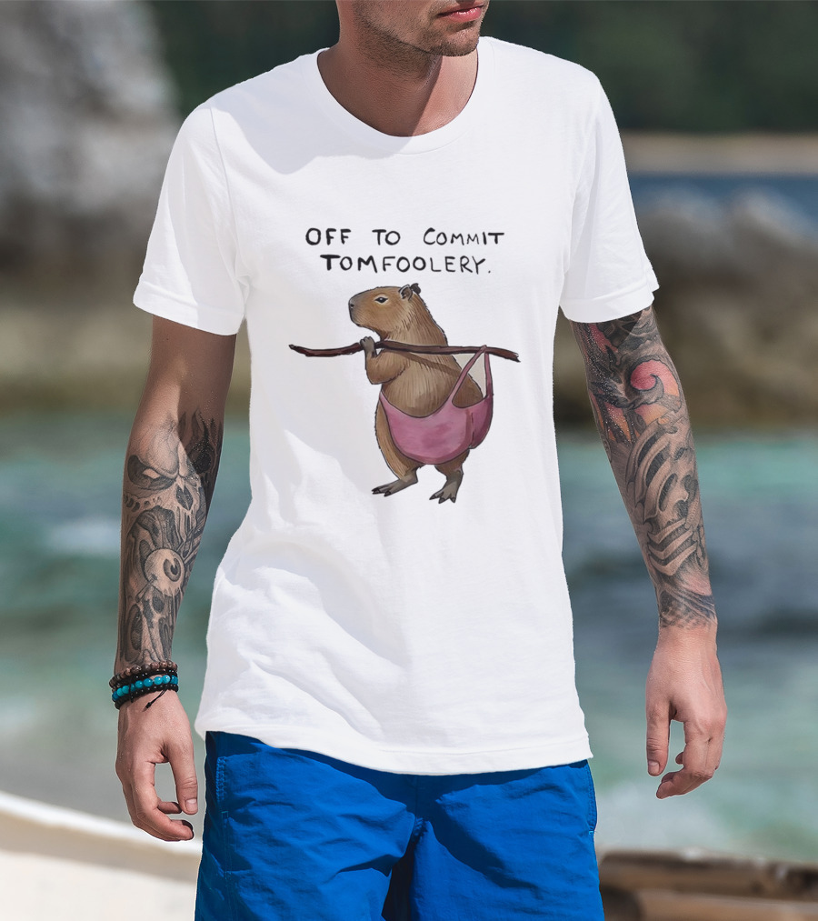 Off To Commit Tomfoolery Capybara In Pink Underwear Playful Mischief T-Shirt