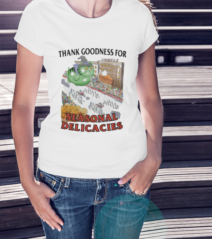 Thank Goodness For Gimbels Cat Thanksgiving Day Parade Seasonal Delicacies T-Shirt