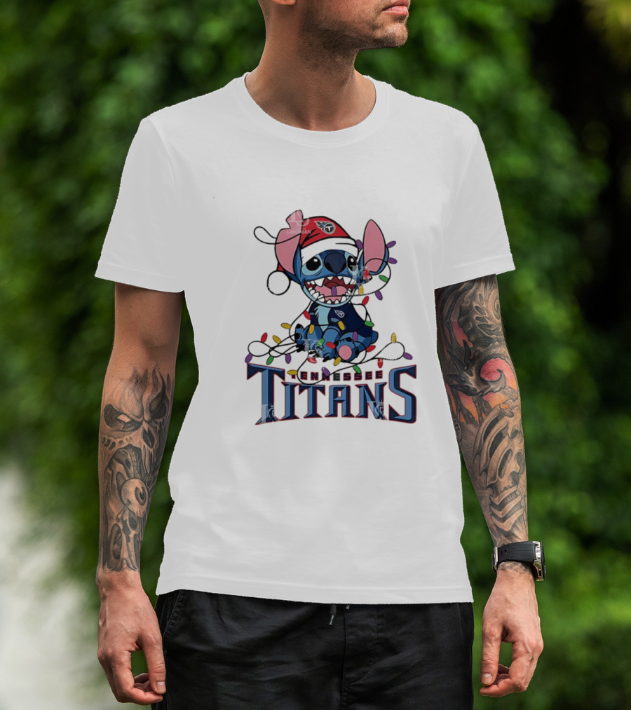 Tennessee Titans Stitch Christmas Lights Ornament T-Shirt