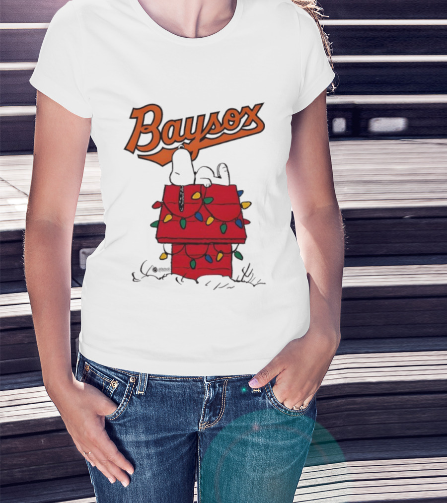 Baysox Snoopy Holiday Christmas Lights Doghouse T-Shirt