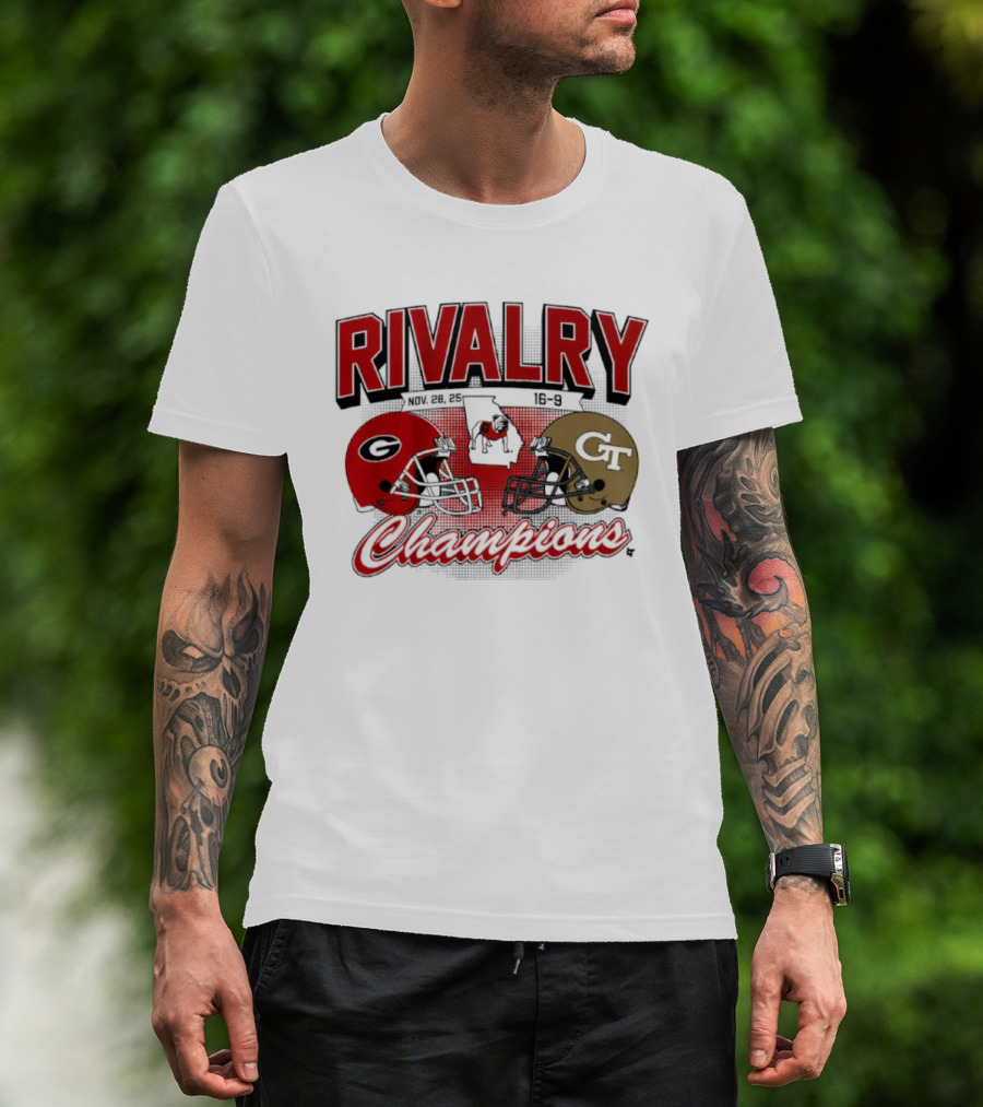 Georgia Vs. Georgia Tech Rivalry Champions 2025 Football Helmets T-Shirt