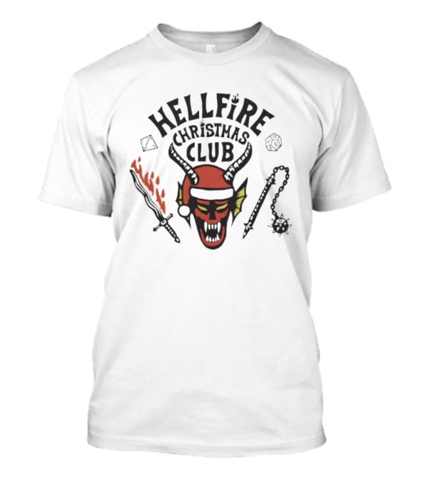 Hellfire Christmas Club Santa Skull With Horns And Fire Sword T-Shirt