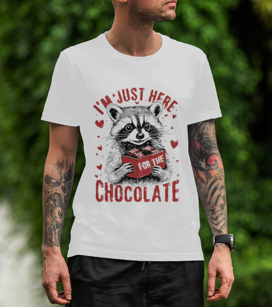 I'm Just Here For The Chocolate Raccoon With Hearts T-Shirt