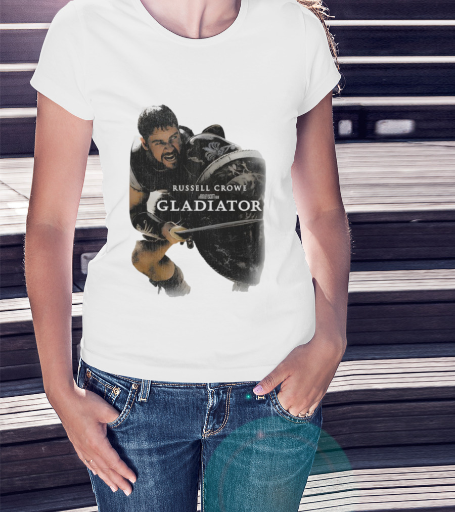 Russell Crowe Gladiator Ridley Scott Movie Character Shield Sword T-Shirt