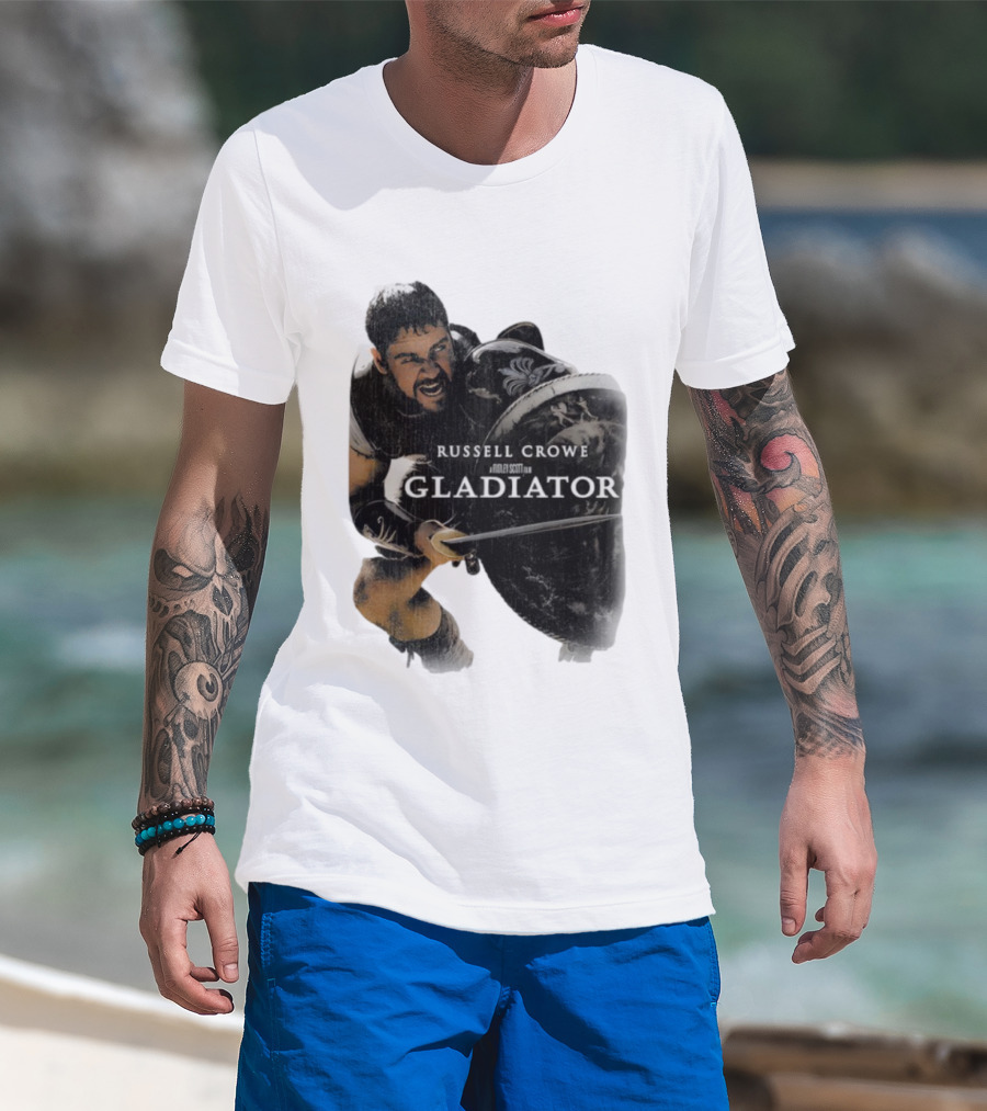 Russell Crowe Gladiator Ridley Scott Movie Character Shield Sword T-Shirt