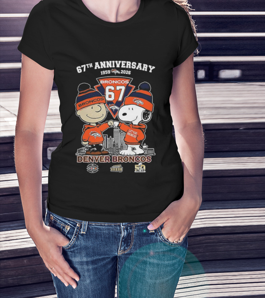 Charlie Brown Snoopy Denver Broncos 67th Anniversary 1959-2026 T-Shirt