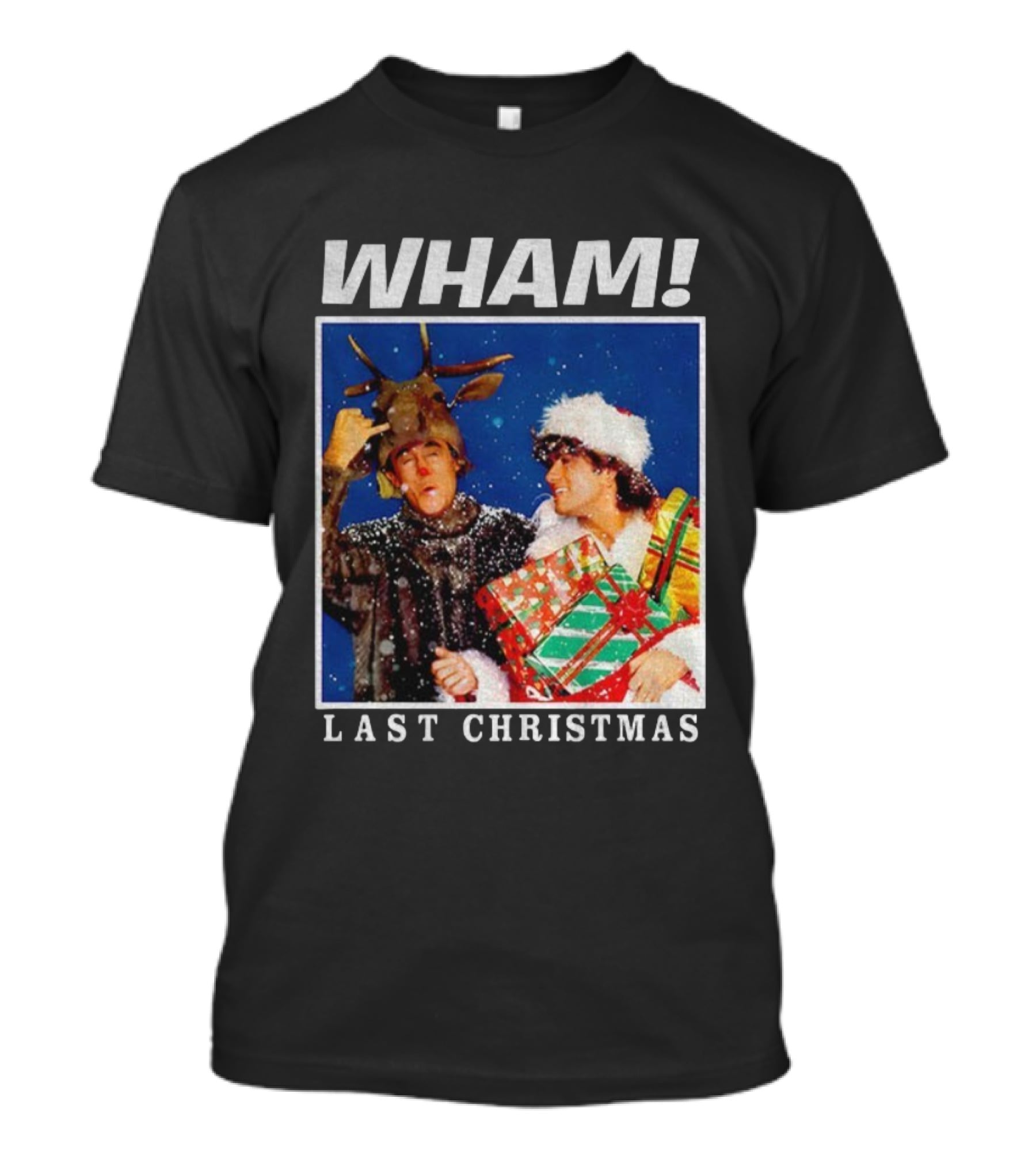 WHAM Last Christmas Festive Snow Scene With Presents And Reindeer Antlers T-Shirt