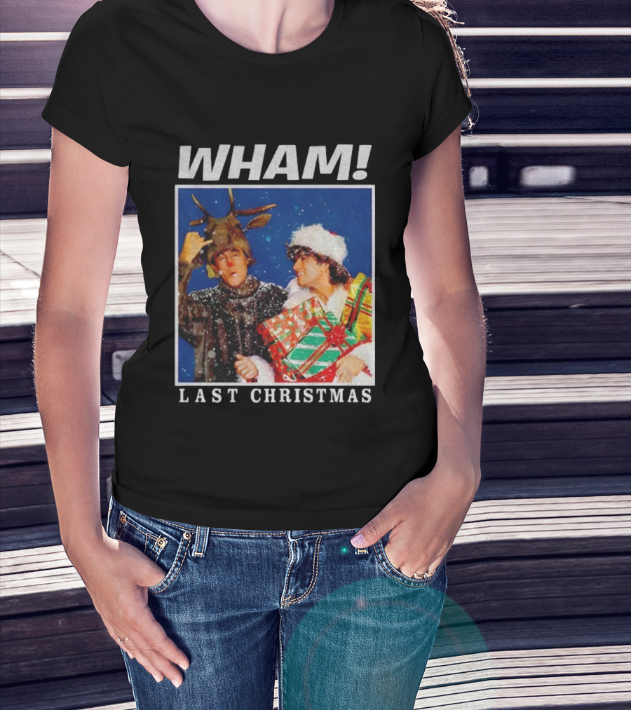 WHAM Last Christmas Festive Snow Scene With Presents And Reindeer Antlers T-Shirt