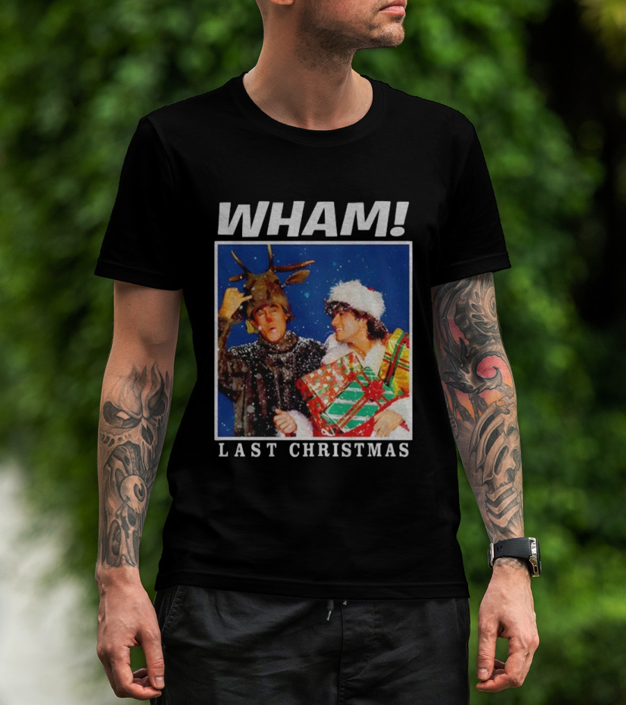 WHAM Last Christmas Festive Snow Scene With Presents And Reindeer Antlers T-Shirt