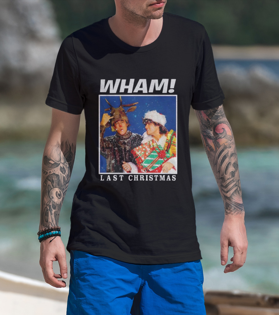WHAM Last Christmas Festive Snow Scene With Presents And Reindeer Antlers T-Shirt