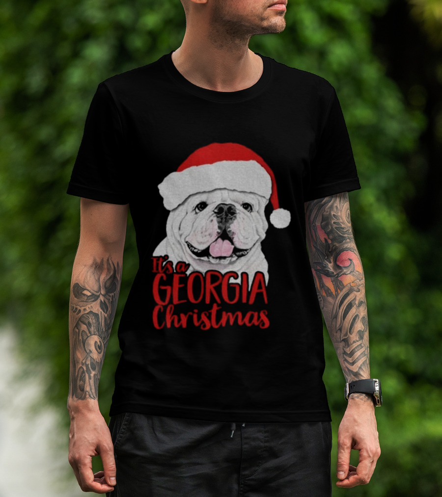 Georgia Bulldogs 2025 It's A Georgia Christmas Santa Bulldog T-Shirt