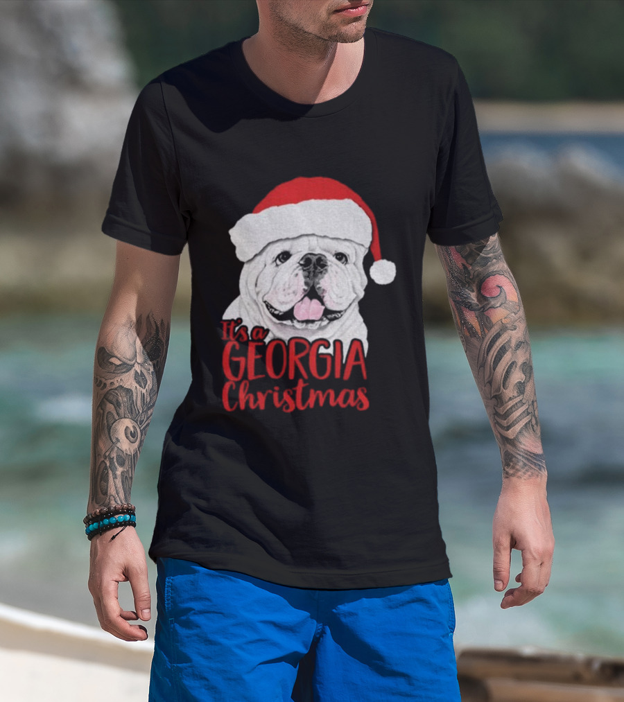 Georgia Bulldogs 2025 It's A Georgia Christmas Santa Bulldog T-Shirt